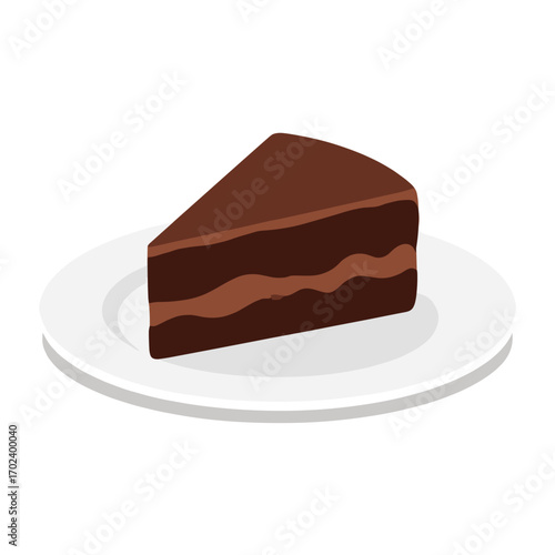 Delicious Chocolate Cake Slice on White Plate, Perfect for Dessert Illustration