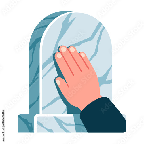 Hand Touching a Marble Tombstone in Remembrance and Grief Illustration, Loss and Mourning Concept
