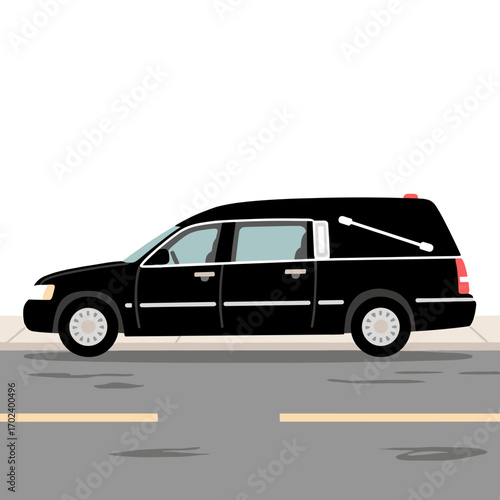 Black Hearse Car Vector Illustration on Asphalt Road for Funeral Service