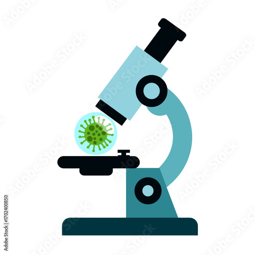 Microscope with Virus Illustration for Scientific Research and Medical Analysis