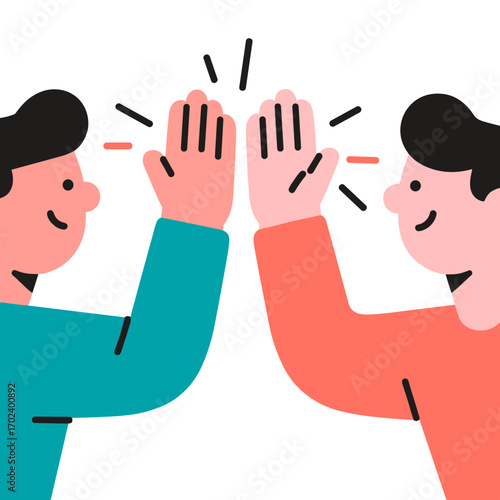 Two People Giving a High Five in a Flat Vector Illustration Style, Celebrating Success and Teamwork