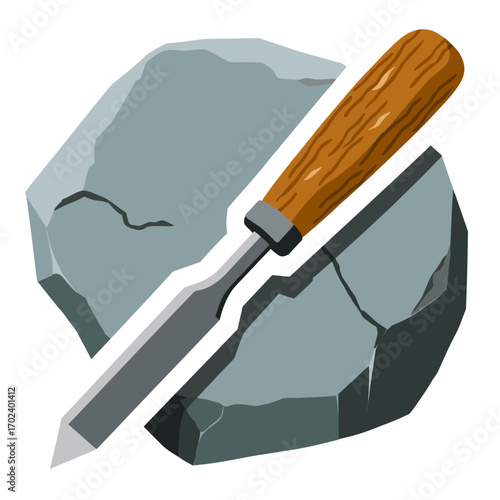 Chisel and Stone Vector Illustration: A Tool for Carving and Shaping Materials with Precision