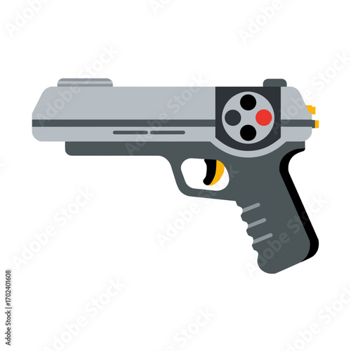 Modern Futuristic Ray Gun Pistol Illustration with Gray and Black Design on White Background