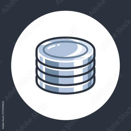 Stack of Silver Coins Icon Illustration for Finance and Investment Concepts, Vector Design