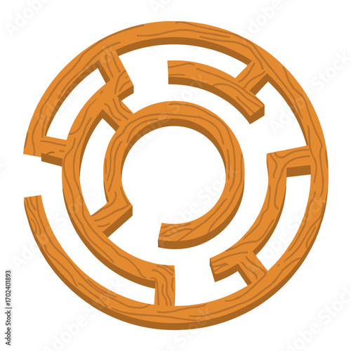 Circular Wooden Maze Puzzle with Intricate Pathways and a Central Goal Design