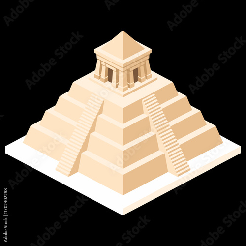 Isometric Illustration of a Mayan Pyramid with Steps and Temple on Top, Vector Graphic