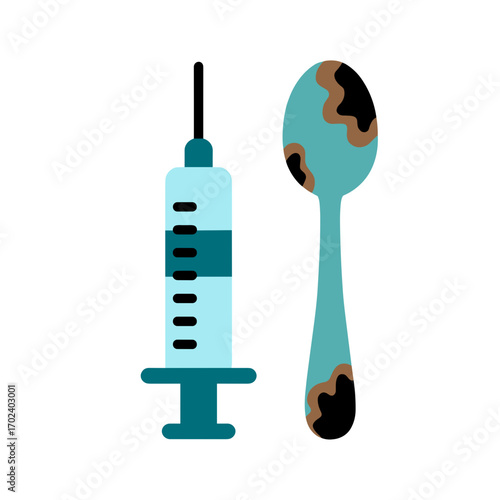 Harm Reduction Illustration: Syringe and Spoon Depicting Drug Use and Addiction Concerns