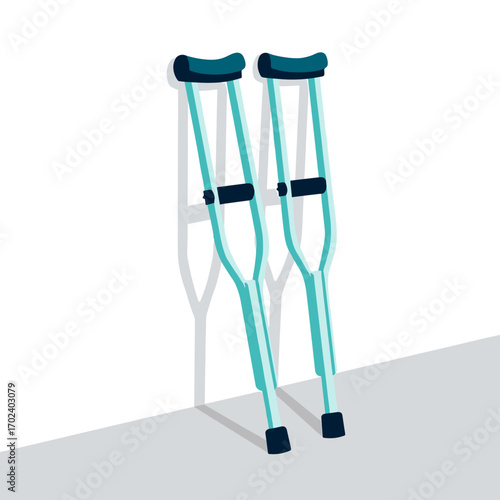 Pair of Crutches Leaning Against a White Wall, Medical Assistance and Mobility Aid Illustration