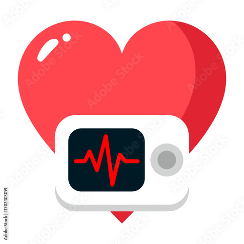 Heart Rate Monitor with Red Heart and ECG Waveform, Medical Technology Illustration
