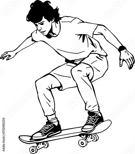 Line Drawing Skateboarder | Minimalist Sport Illustration
