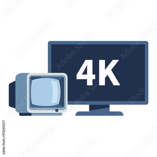 Evolution of Television Technology: From Old CRT to Modern 4K Display - A Vector Illustration