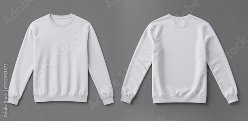 White Sweatshirt Mockup Front and Back View Isolated on Gray Background