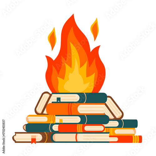 Burning Books Illustration: A Symbolic Representation of Censorship and the Destruction of Knowledge