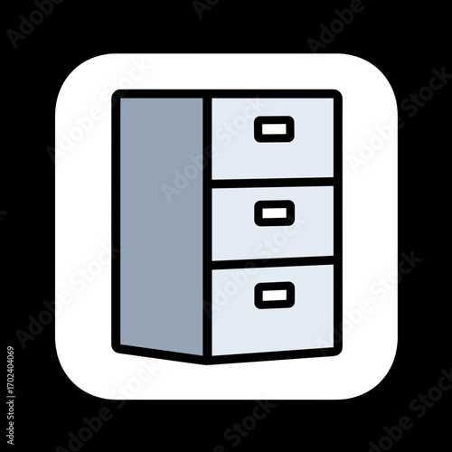 Office Filing Cabinet with Three Drawers, Organization and Storage Flat Vector Icon