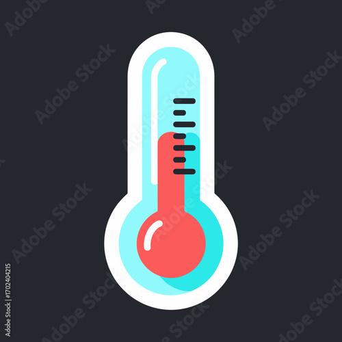 Vector Illustration of a Thermometer Showing High Temperature with a Red Bulb and Blue Outline on a Dark Background