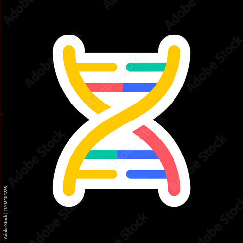 Colorful DNA Strand Icon Illustration on Black Background for Science and Technology