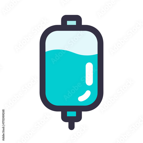 Simple Flat Vector Illustration of an Intravenous Drip Bag with Teal Liquid for Medical Use