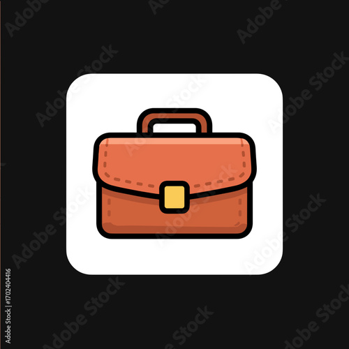 Brown Leather Briefcase Icon with Gold Clasp, Flat Vector Illustration for Business and Finance