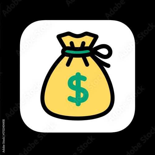 Illustration of a Yellow Money Bag with a Green Dollar Sign on a White Background