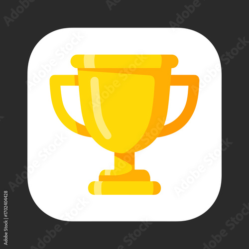 Golden Trophy Cup Icon Design for Achievement and Success, Flat Vector Illustration