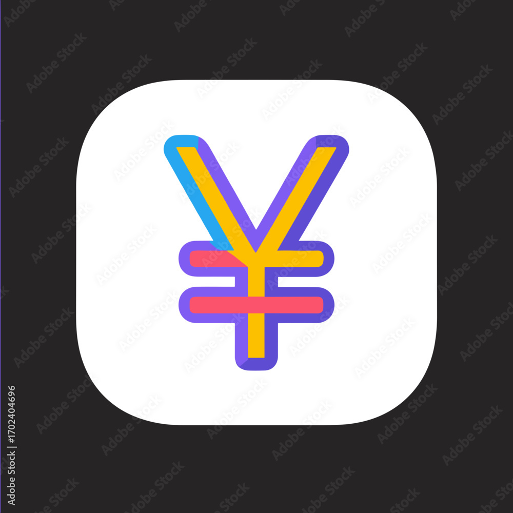 Fototapeta premium Colorful Yen Symbol Icon on White Square Background, Financial Currency Illustration