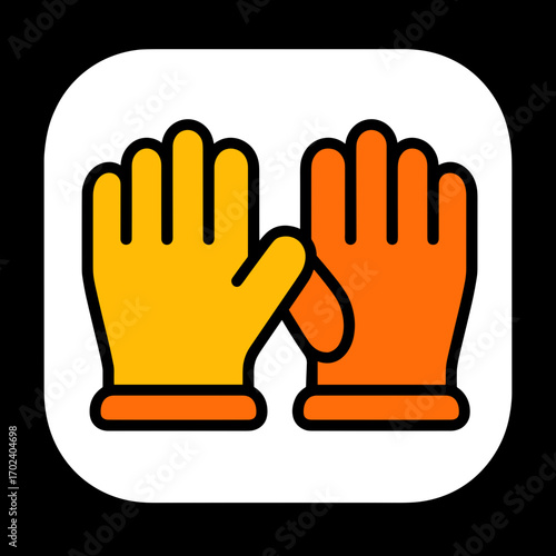 Pair of Protective Work Gloves Icon, One Yellow and One Orange, on White Rounded Square Background