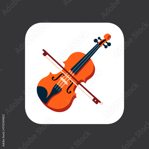 Vector Illustration of a Violin with Bow, Musical Instrument Icon for Music App or Design