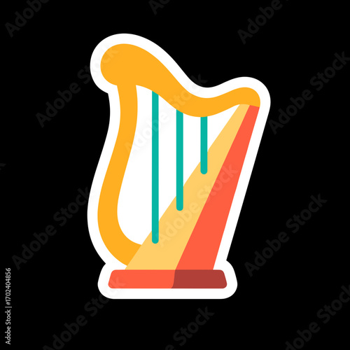 Stylized Harp Illustration with Vibrant Colors and Clean Lines, Perfect for Music Related Designs