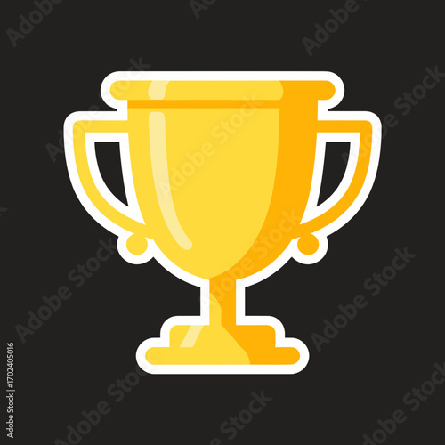 Golden Trophy Cup Icon with White Border, Symbol of Achievement and Success, Flat Design