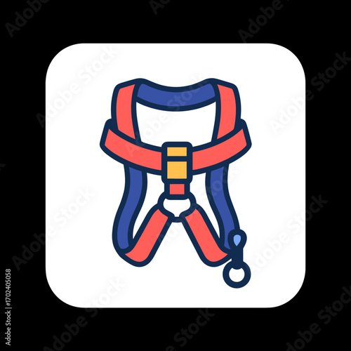 Vector Illustration of a Climbing Harness with Red Straps and Blue Padding for Safety Equipment