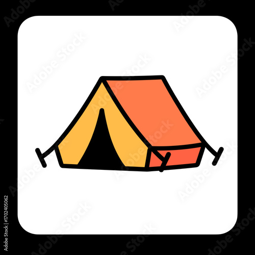 Camping Tent Icon Illustration in Orange and Yellow Colors for Outdoor Adventure
