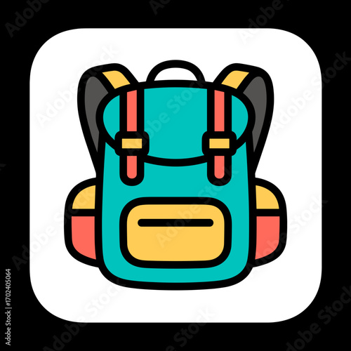 Colorful Backpack Illustration with Teal, Yellow, and Coral Accents for Travel and School