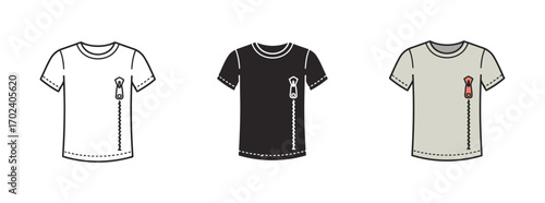 Vector art of three tshirts in different styles and colors