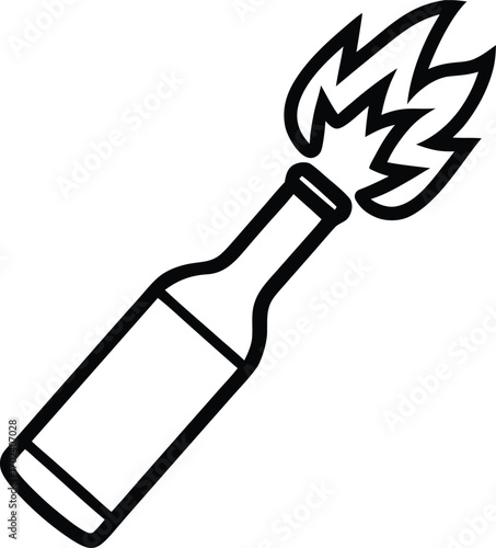 molotov bottle with flame outline icon
