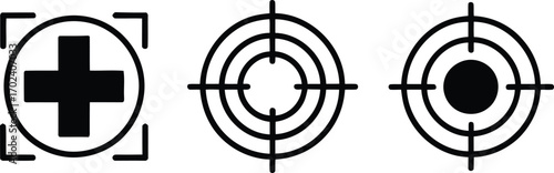 Three Target Icons for Different Purposes a Medical Crosshair Target and a Simple Bullseye for Various Applications and Design Projects