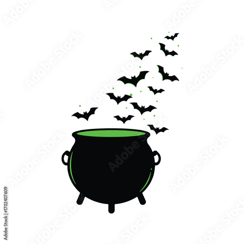 Cartoon vector of witch cauldron filled with glowing green potion for halloween