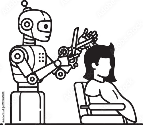 Robot Giving a Haircut to a Person in a Salon Setting