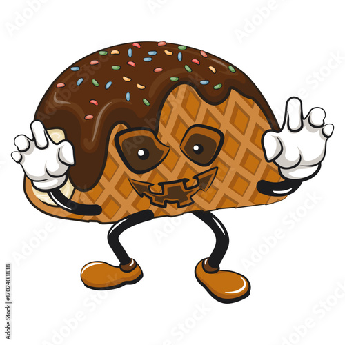 cute choco taco ice cream mascot character vector illustration become a scary halloween character, work of hand drawn