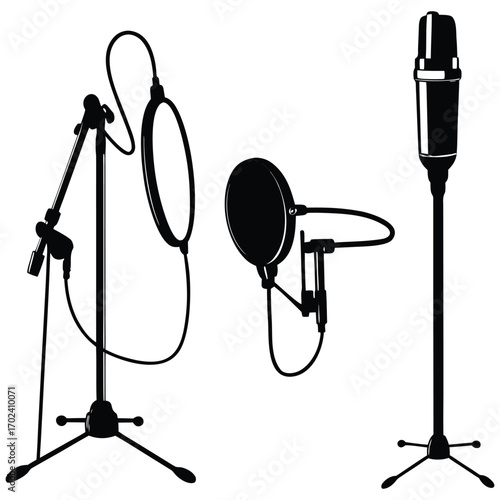 Professional Studio Microphone Vector Silhouettes