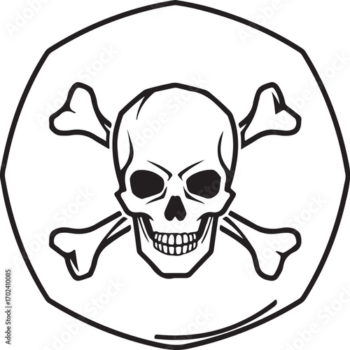 Classic Skull and Crossbones Symbol in Irregular Circular Frame