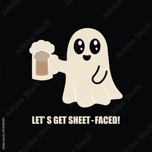 Cute Ghost Enjoying a Drink Halloween-Themed Illustration