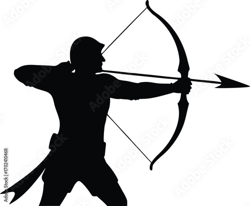 Archer aiming with bow and arrow silhouette vector