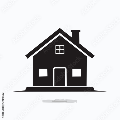 Simple house black silhouette single story home with chimney and windows real estate concept high quality professional