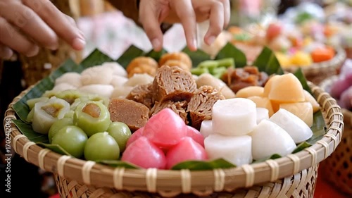 Traditional Indonesian Sweets in Woven Basket