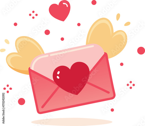 Charming love letter design with heart seal and flying elements