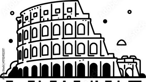Minimal Flat Colosseum Icon Vector Illustration – Simple Ancient Rome Landmark Design 