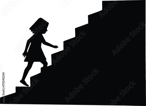 girl up climbing stair silhouette vector