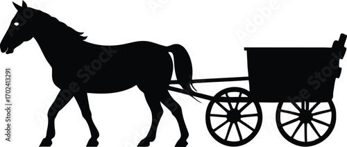 Horse pulling cart Traditional rural transportation silhouette vector
