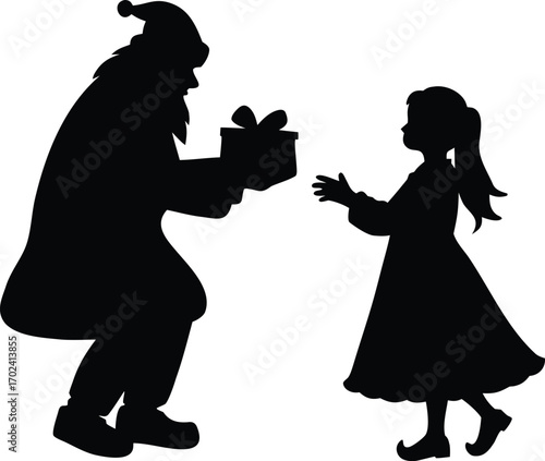 Santa Claus giving girl present vector illustration
