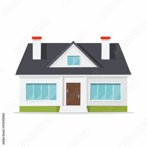 Simple house vector illustration with gray roof and green foundation home sweet home high quality professional